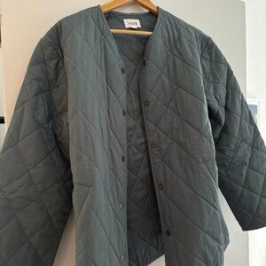 MATE the Label Quilted Coat, in "storm" (teal/grey-blue), size M (fits like L)